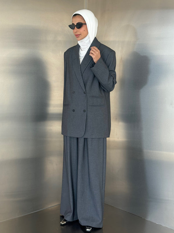 Belted  Collar Blazer Set