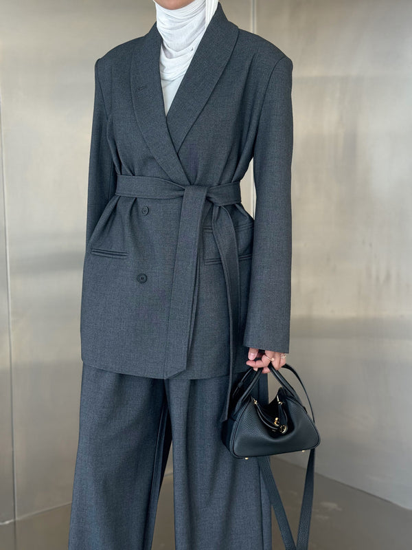 Belted  Collar Blazer Set
