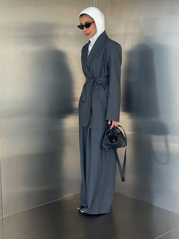 Belted  Collar Blazer Set