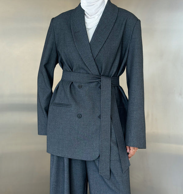 Belted  Collar Blazer Set