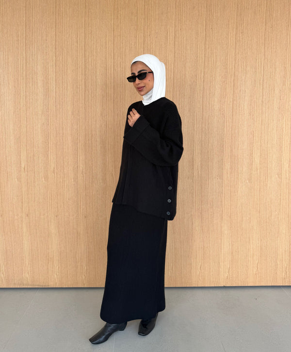 Side Button Knitted Skirt Set