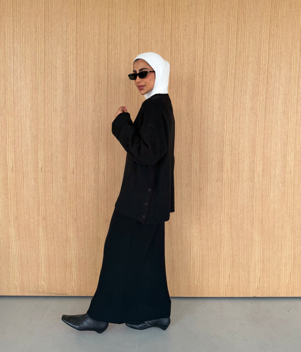 Side Button Knitted Skirt Set