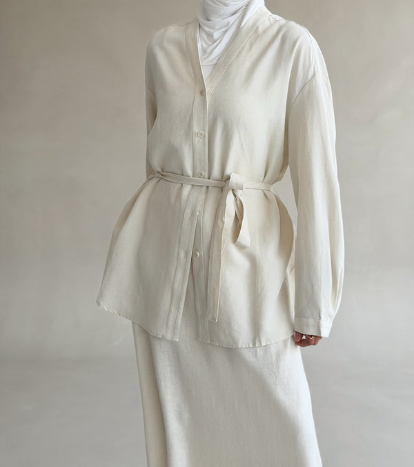 V-neck Belted Top w/ Knitted Skirt