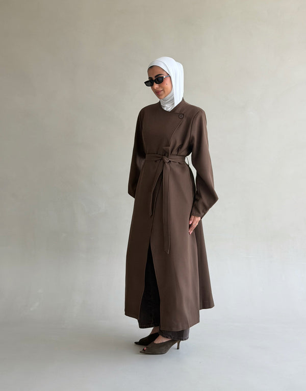 Round Neck Trench Coat with Belt