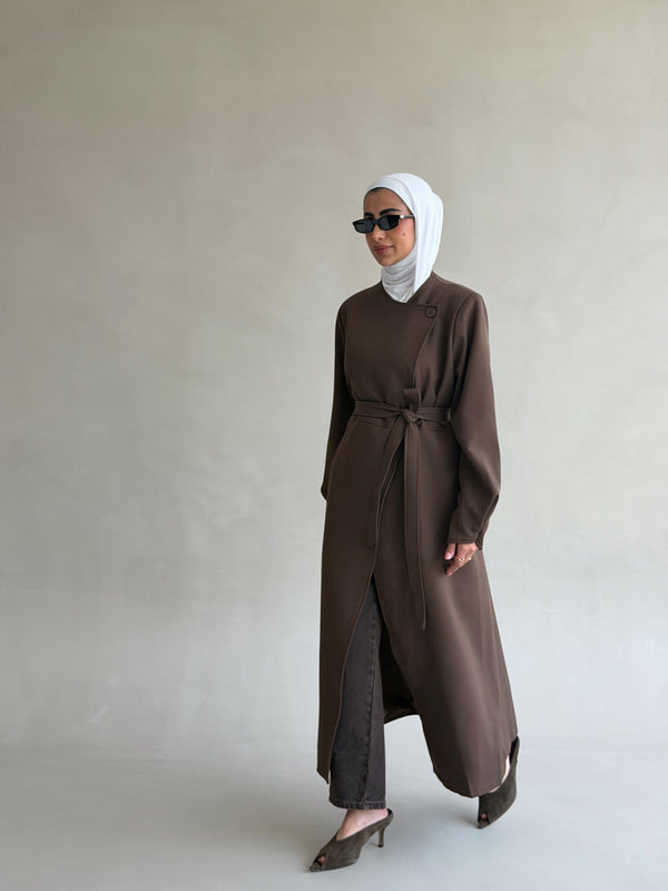 Round Neck Trench Coat with Belt