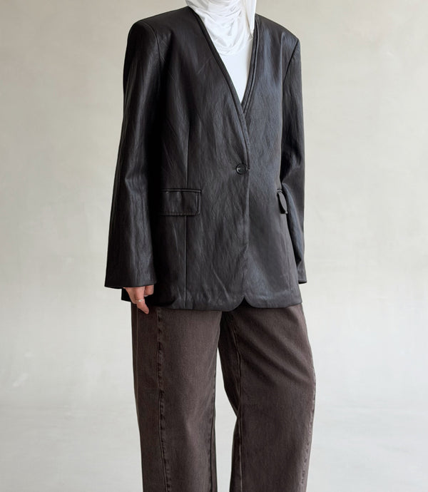 Vneck Leather Jacket w/ Belt