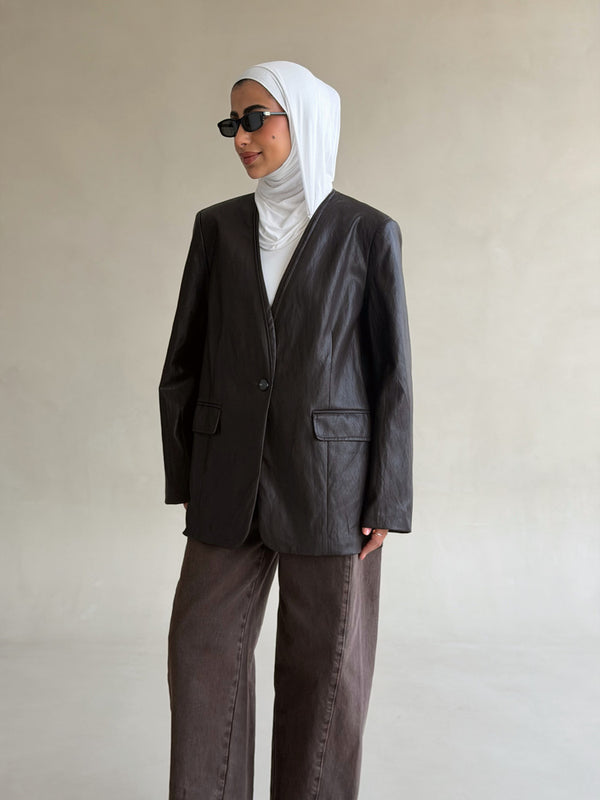Vneck Leather Jacket w/ Belt