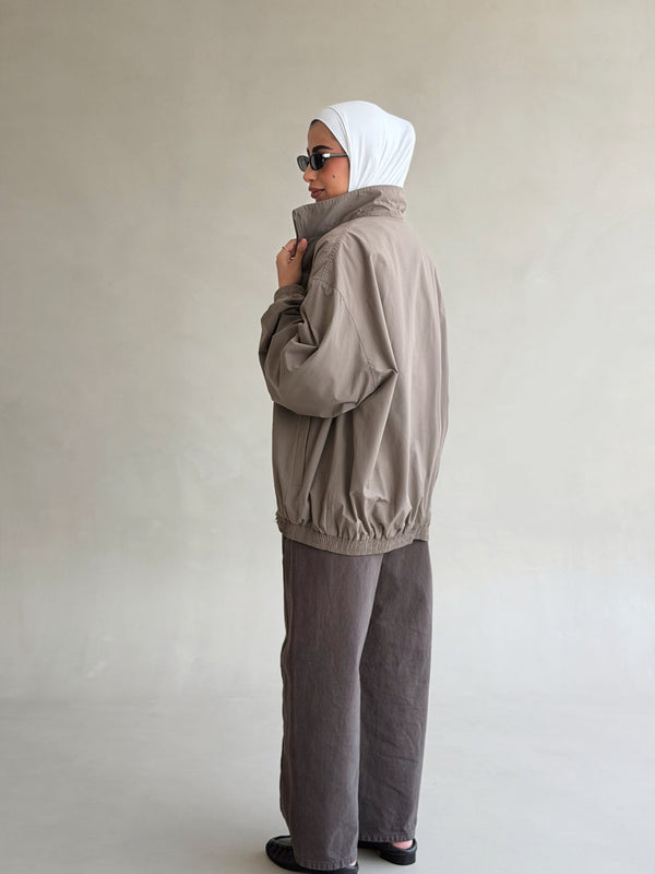 Funnel Collar Zippered Jacket