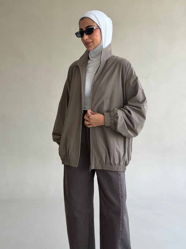 Funnel Collar Zippered Jacket