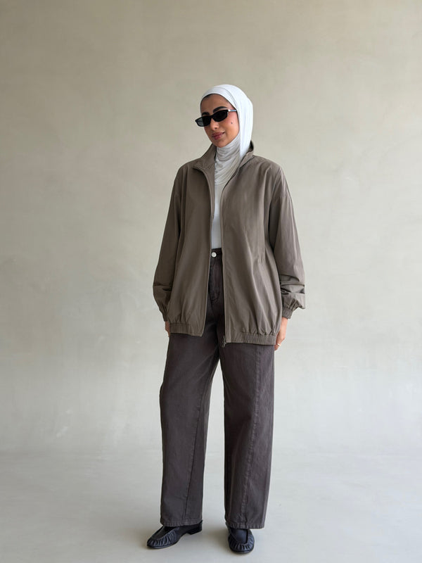 Funnel Collar Zippered Jacket