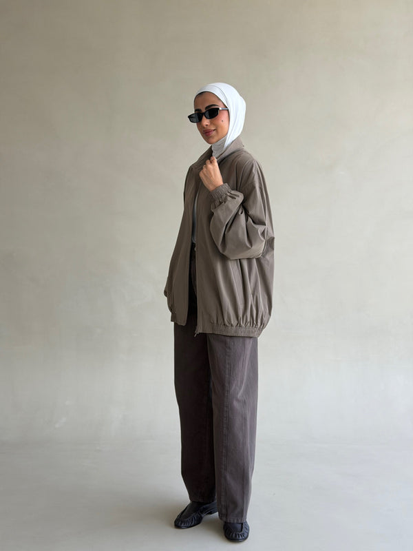 Funnel Collar Zippered Jacket