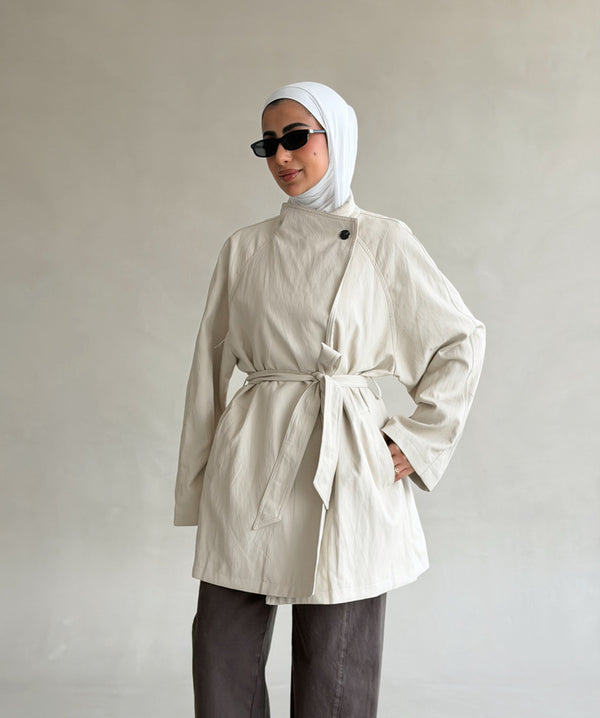 Belted Stand Collar  Leather Jacket