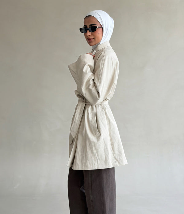 Belted Stand Collar  Leather Jacket
