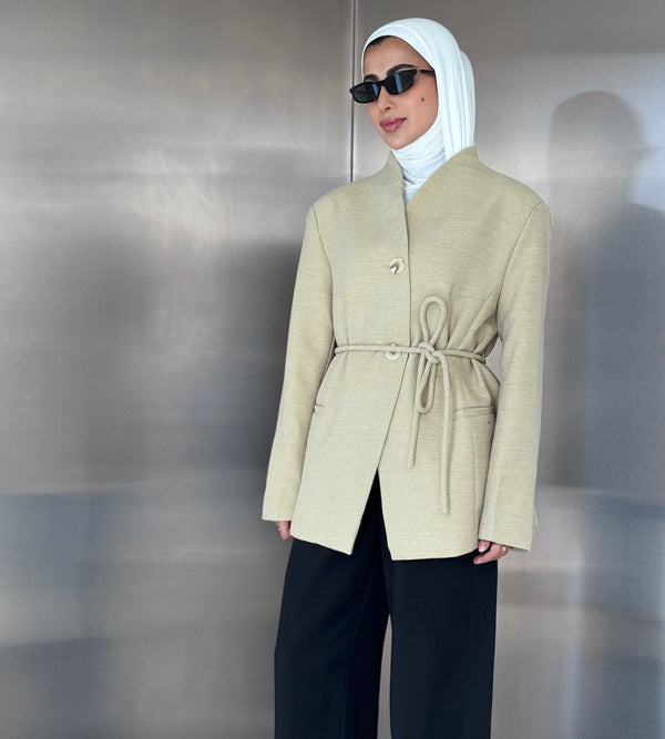 Knot-tie Woolen Blazer