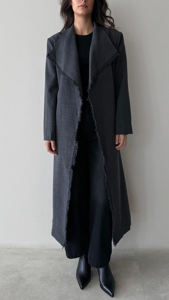 Edge Fringed Belted Coat