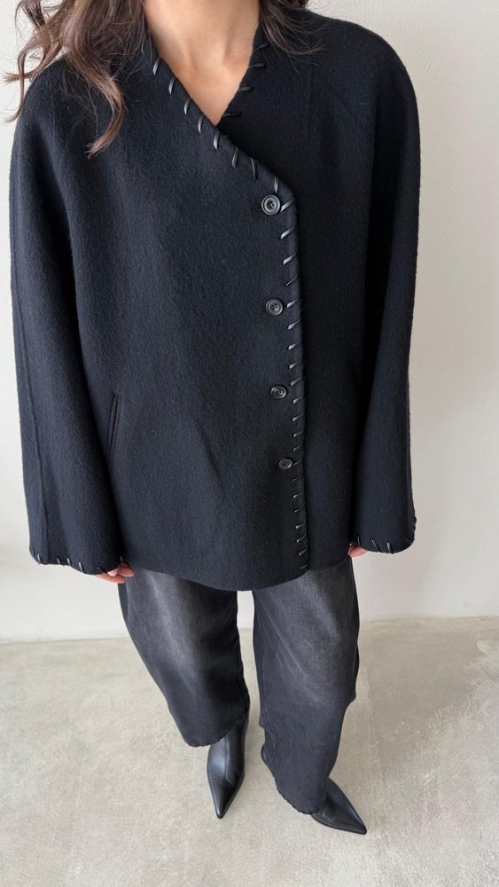 Woolen Jacket w/ Leather Lace Detail