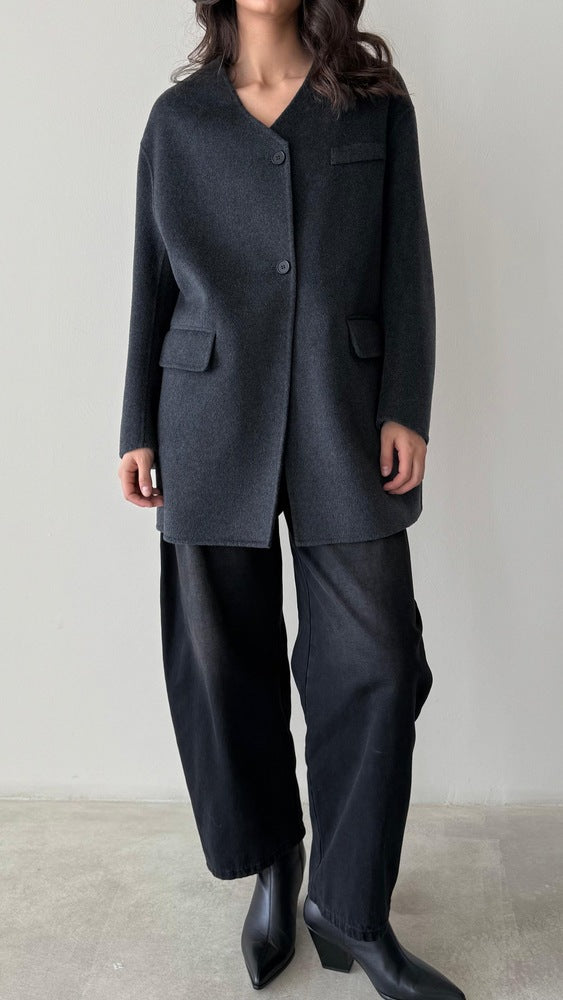 Woolen Vneck Loose Blazer
