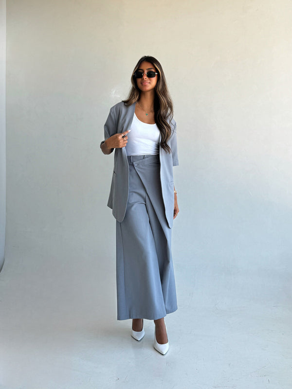 V-neck Single Breasted Blazer+Skirt 2PC Set ملابس مجموعات كاملة