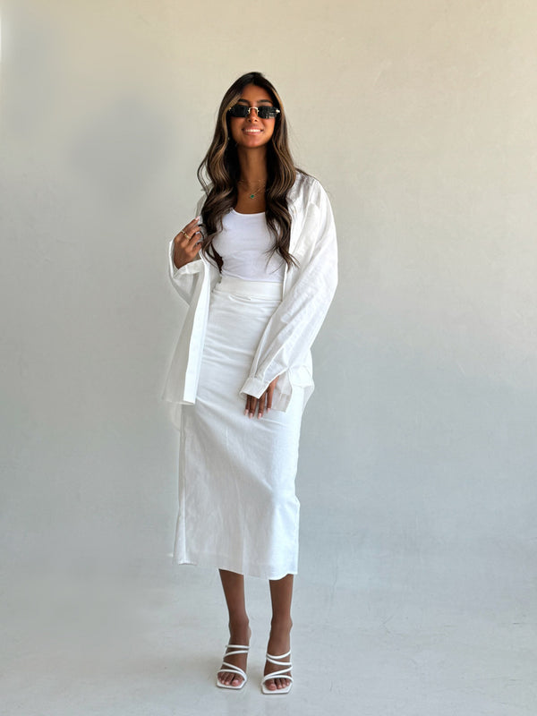 Loose Long Sleeve Shirt + Skirt Set  مجموعة الكتان