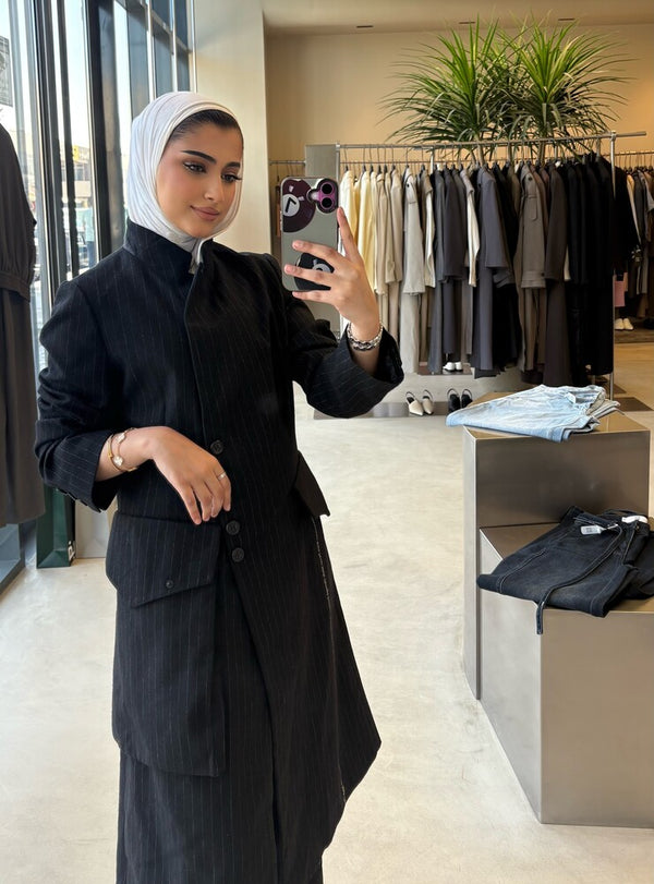 Big Pocket Striped Long Blazer