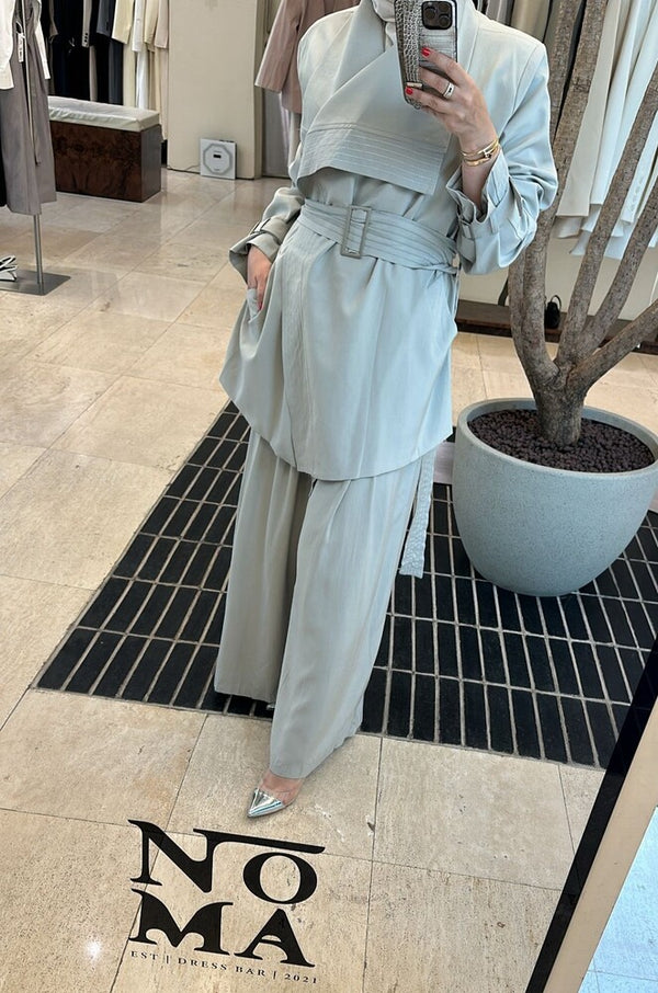 Multi-line Stitch Belted Set