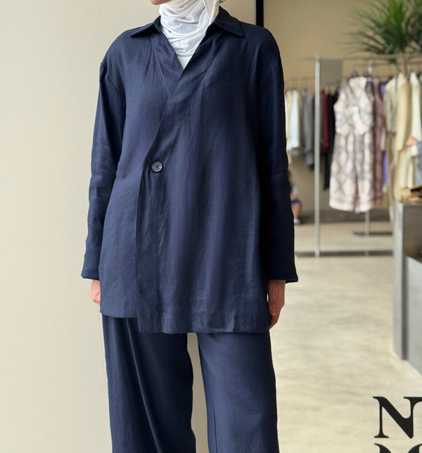 One Button Linen Inner Lace Up Sets