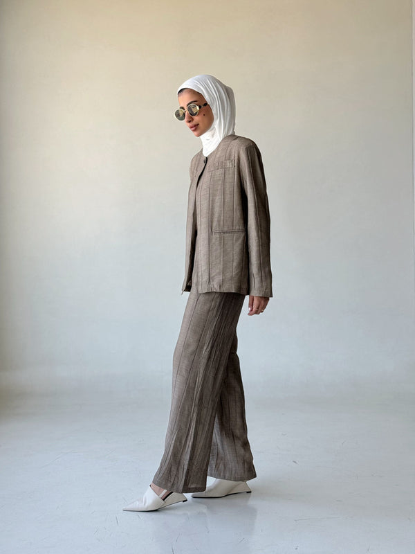 Cotton and Linen Round Neck  Suit Set