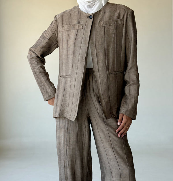 Cotton and Linen Round Neck  Suit Set