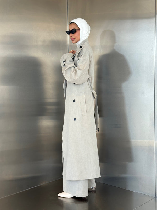 2PC Set Double Breasted Trench Coat w/ Belt