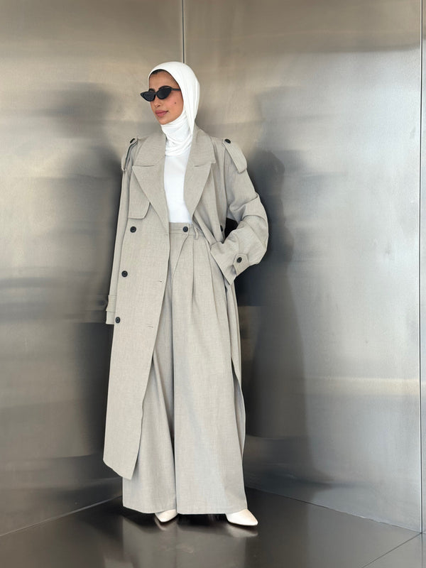 2PC Set Double Breasted Trench Coat w/ Belt