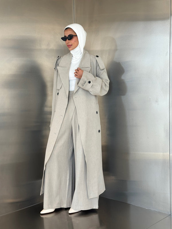 2PC Set Double Breasted Trench Coat w/ Belt