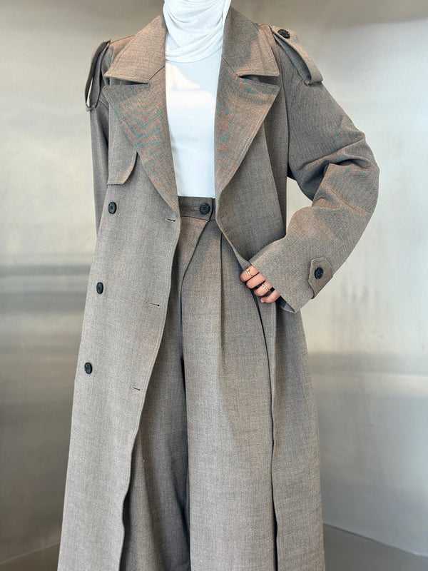 2PC Set Double Breasted Trench Coat w/ Belt