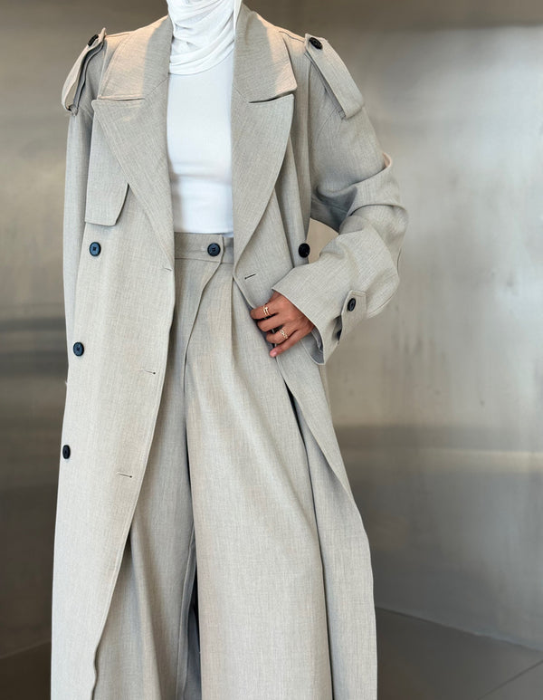 2PC Set Double Breasted Trench Coat w/ Belt