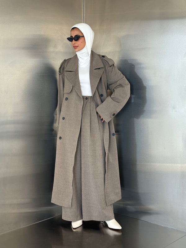 2PC Set Double Breasted Trench Coat w/ Belt