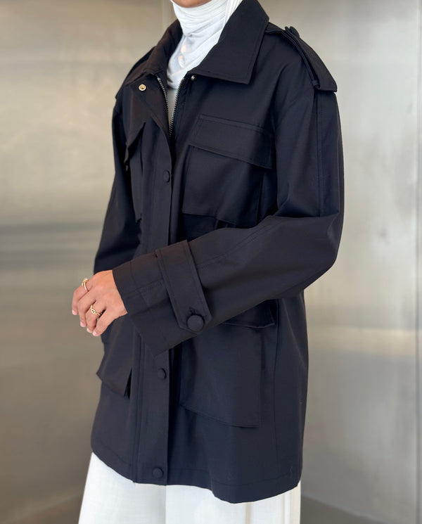 Belted Cuffs Multipocket Jacket