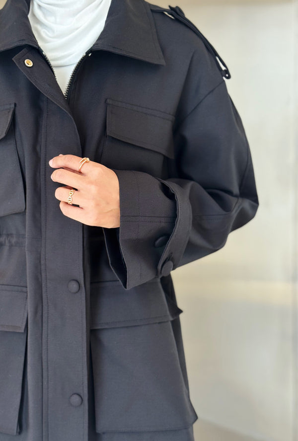 Belted Cuffs Multipocket Jacket
