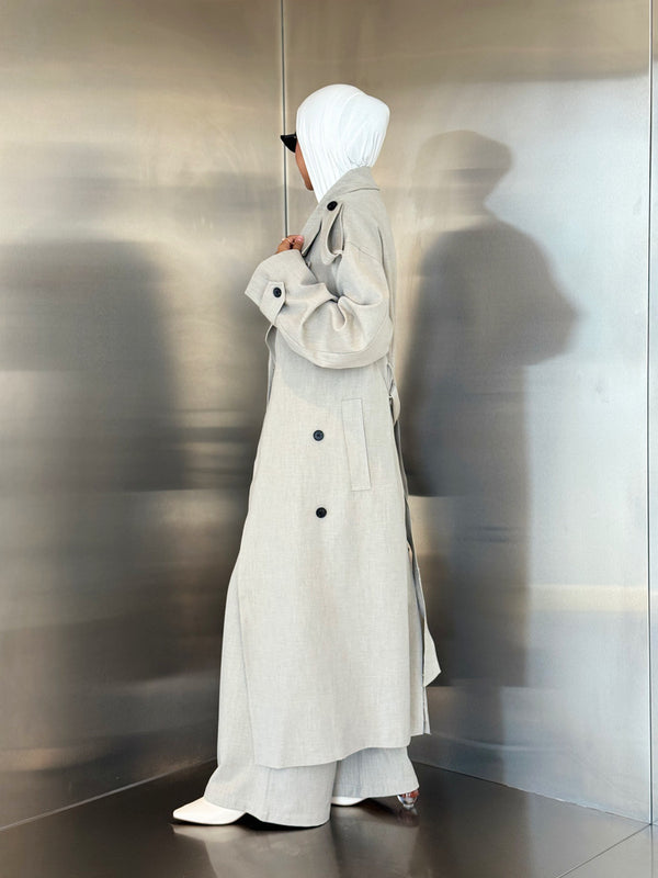 2PC Set Double Breasted Trench Coat w/ Belt