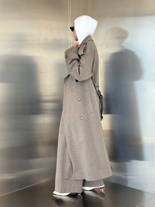 2PC Set Double Breasted Trench Coat w/ Belt