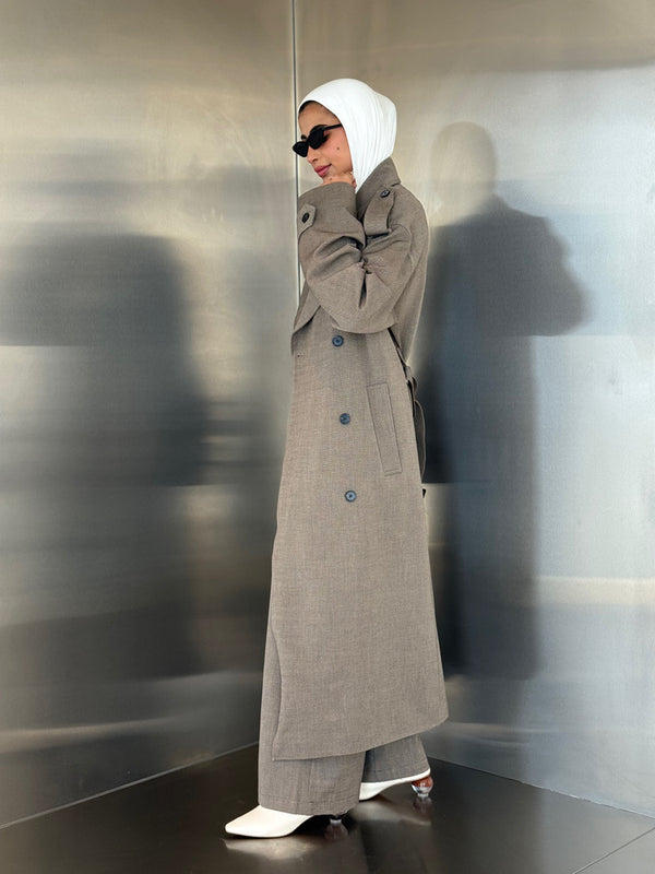 2PC Set Double Breasted Trench Coat w/ Belt