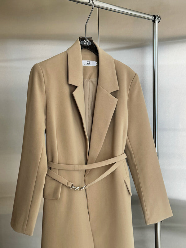 Minimalist Belted Long Blazer
