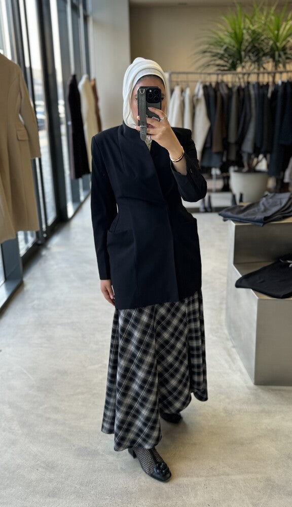 A-line Checked Slit Skirt