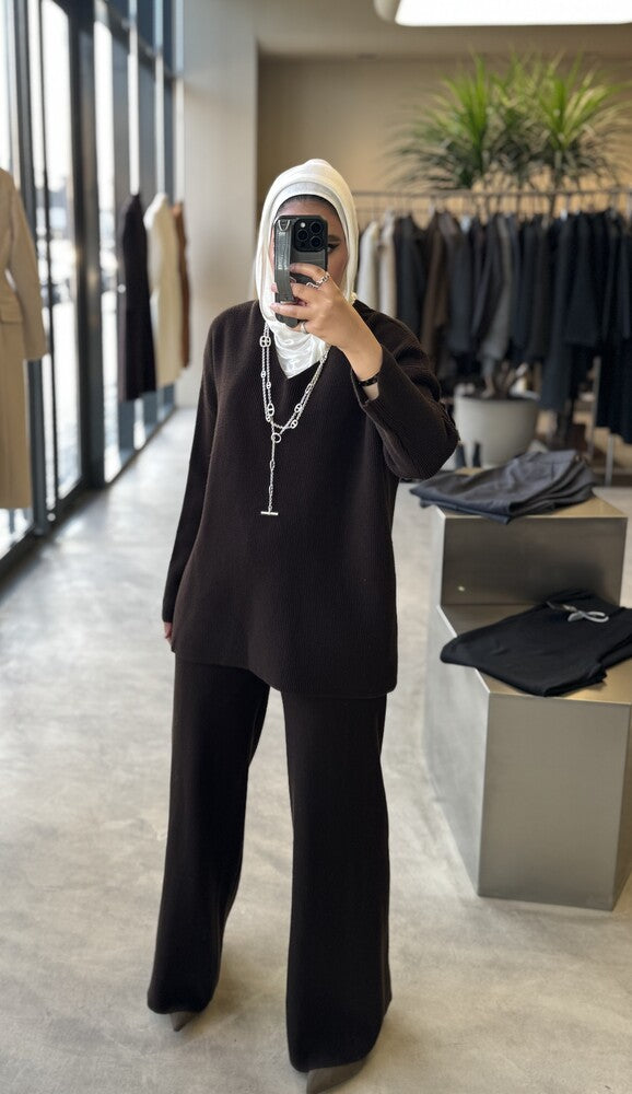 Loose Vneck Knitted Set