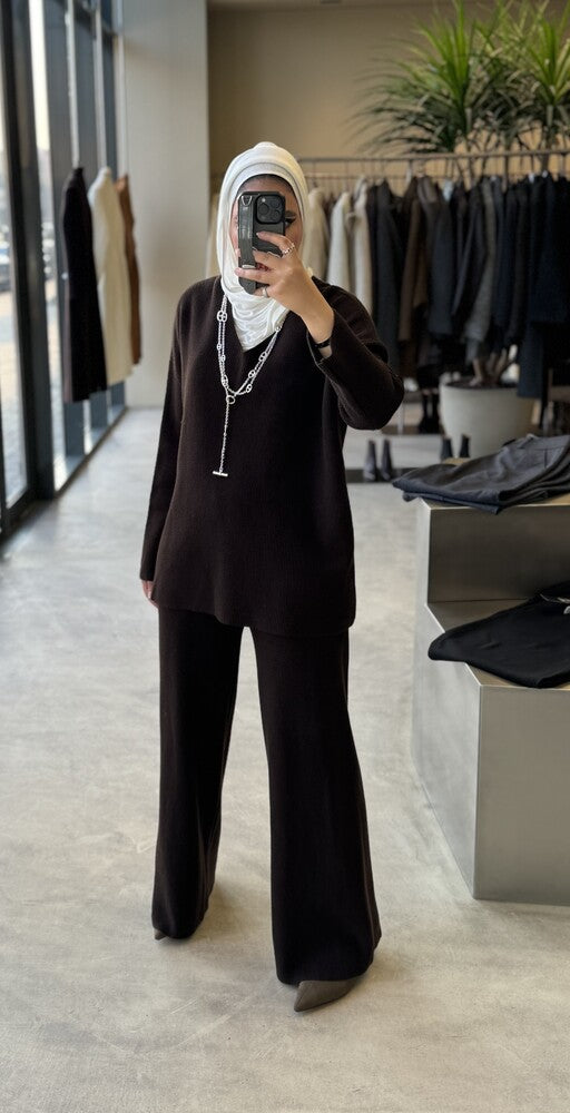 Loose Vneck Knitted Set