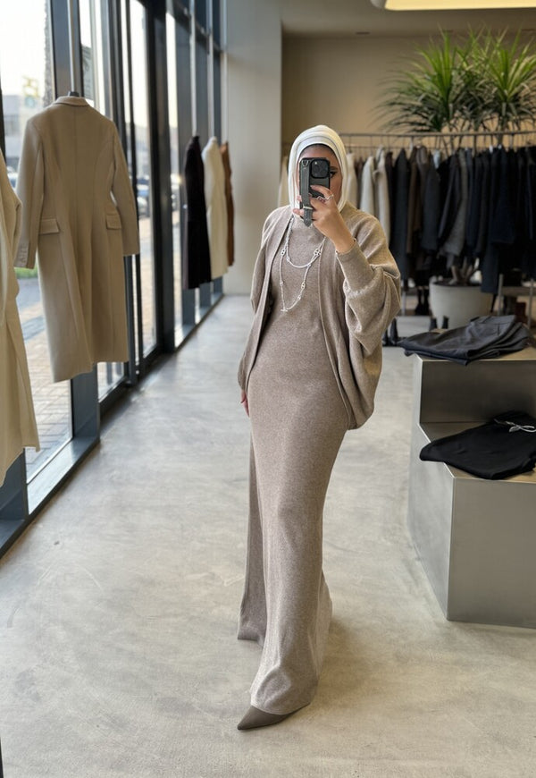 Knitted Batwing Sleeve  + Dress 2PC Set