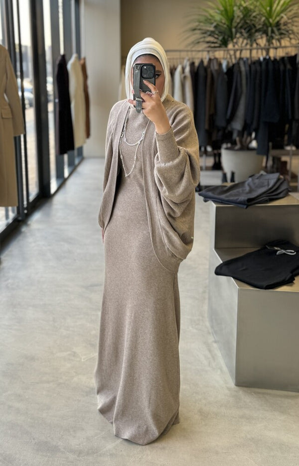 Knitted Batwing Sleeve  + Dress 2PC Set