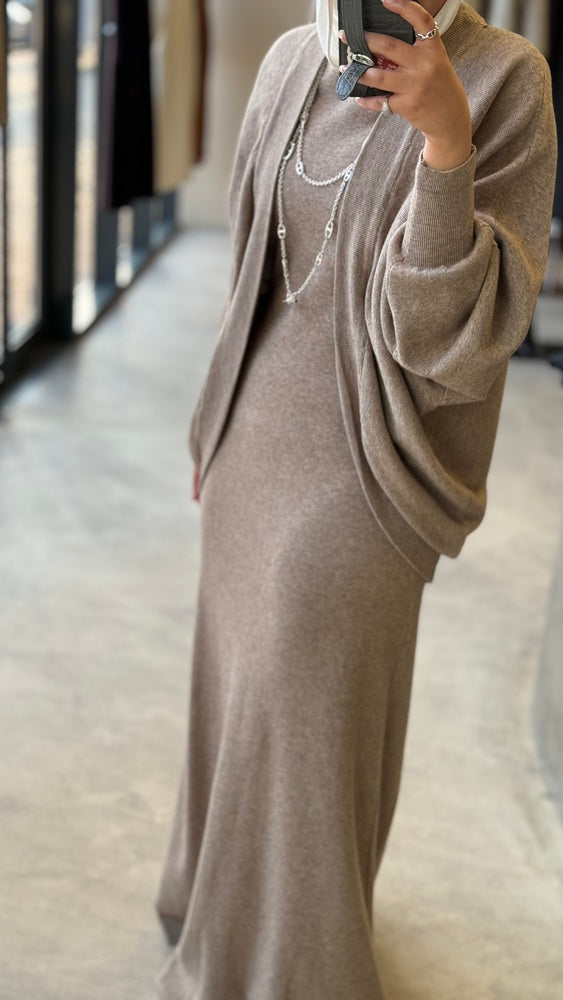 Knitted Batwing Sleeve  + Dress 2PC Set
