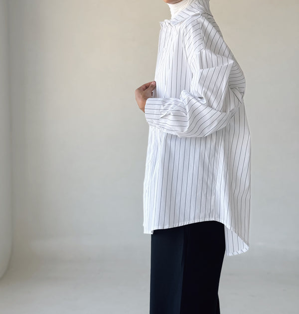 Stripe Loose Long Sleeve Shirtsقمصان