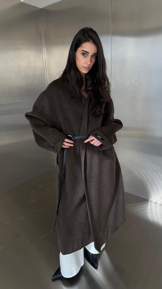 Woolen Coat W/ black  Stitched Pattern Belt
