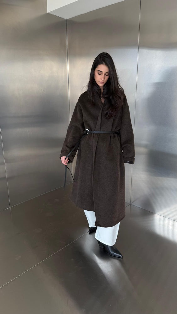 Woolen Coat W/ black  Stitched Pattern Belt