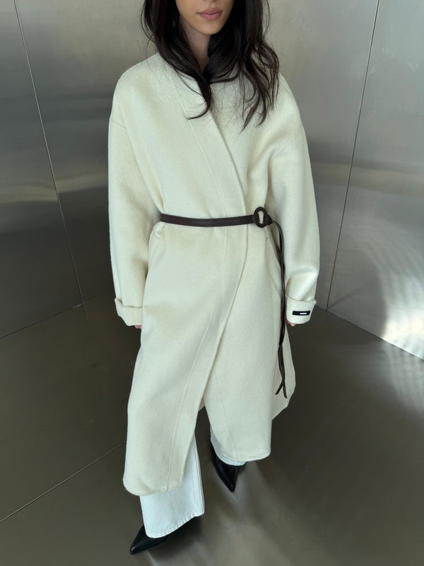 Woolen Coat W/ black  Stitched Pattern Belt